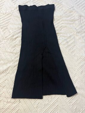 Calvin Klein Ribbed Knit Black Strapless Midi Skirt